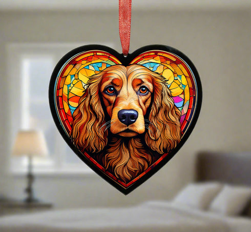 Cocker Spaniel Golden Stained Glass Effect Heart Suncatcher